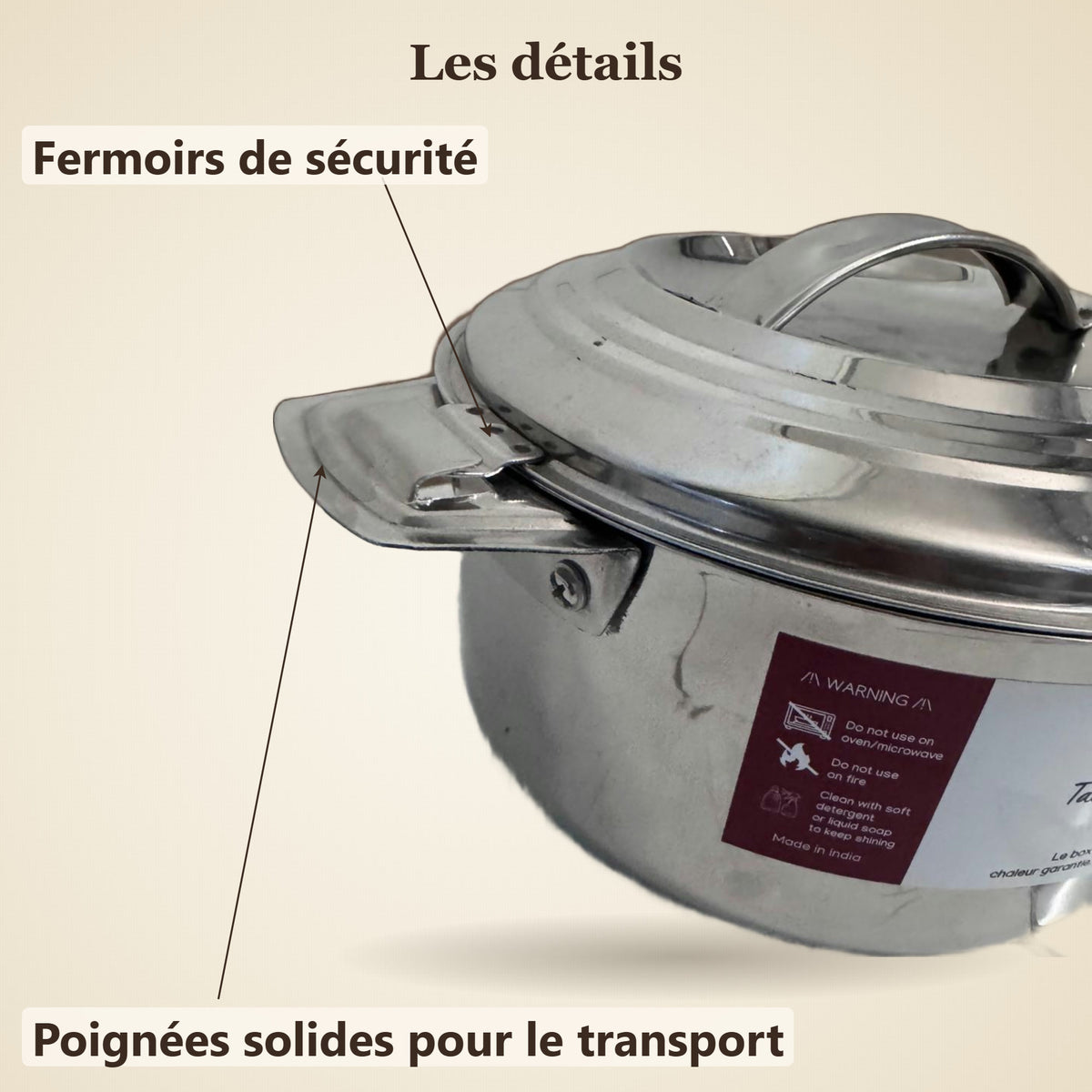 Fermoirs de sécurité et poignées de la boîte isotherme inox TACSAM 1,5 L
