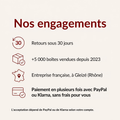 Nos engagements TACSAM : retours sous 30 jours, entreprise française, paiement en plusieurs fois