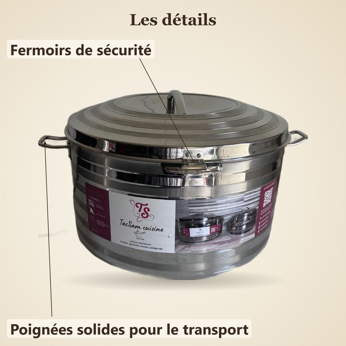 Fermoirs de sécurité et poignées de la boîte isotherme inox TACSAM 30 L