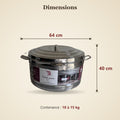 Dimensions de la boîte isotherme inox TACSAM 30 L : 64 cm poignées comprises × 40 cm