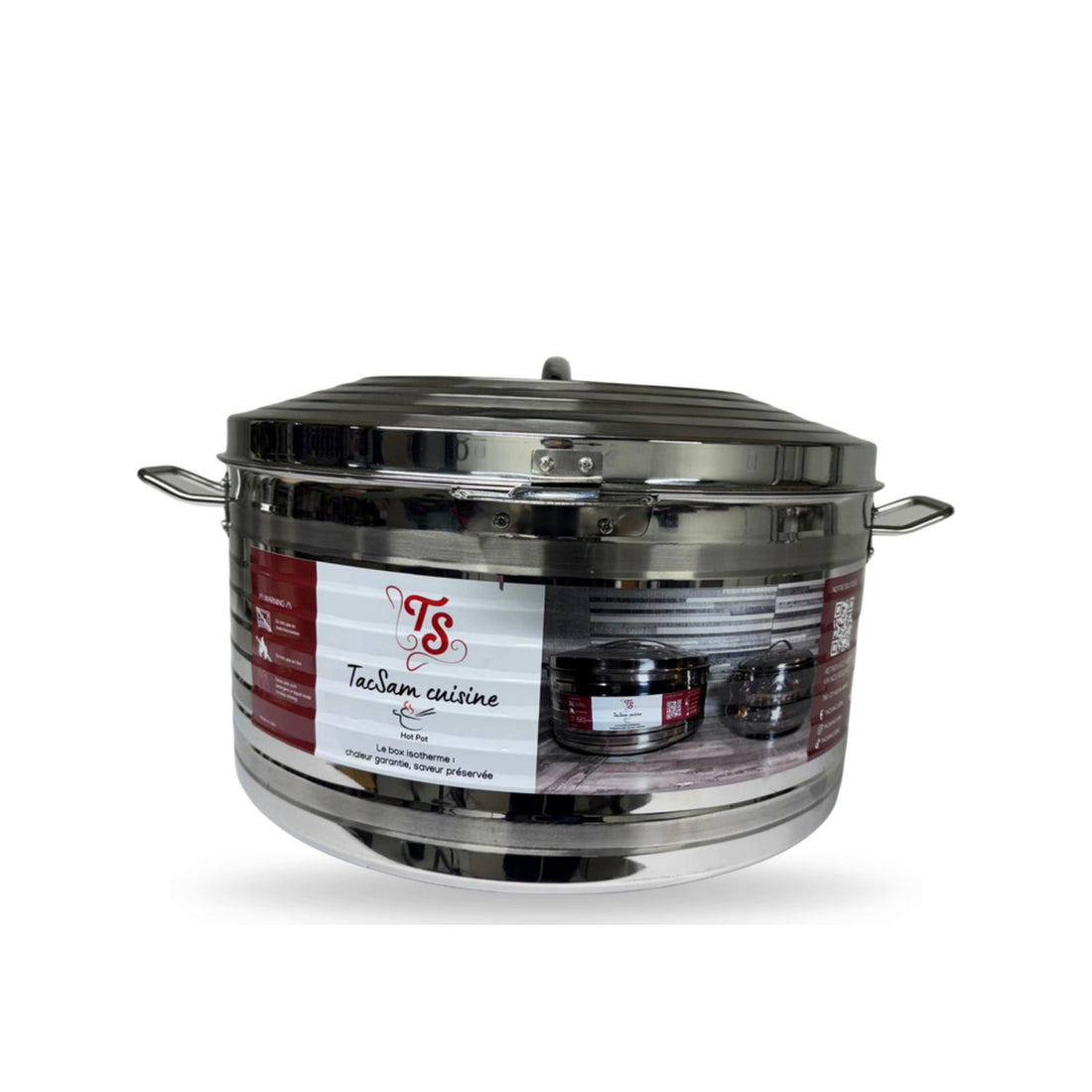 Boîte isotherme inox TACSAM 40 L fermée, photo réelle détourée sur fond blanc