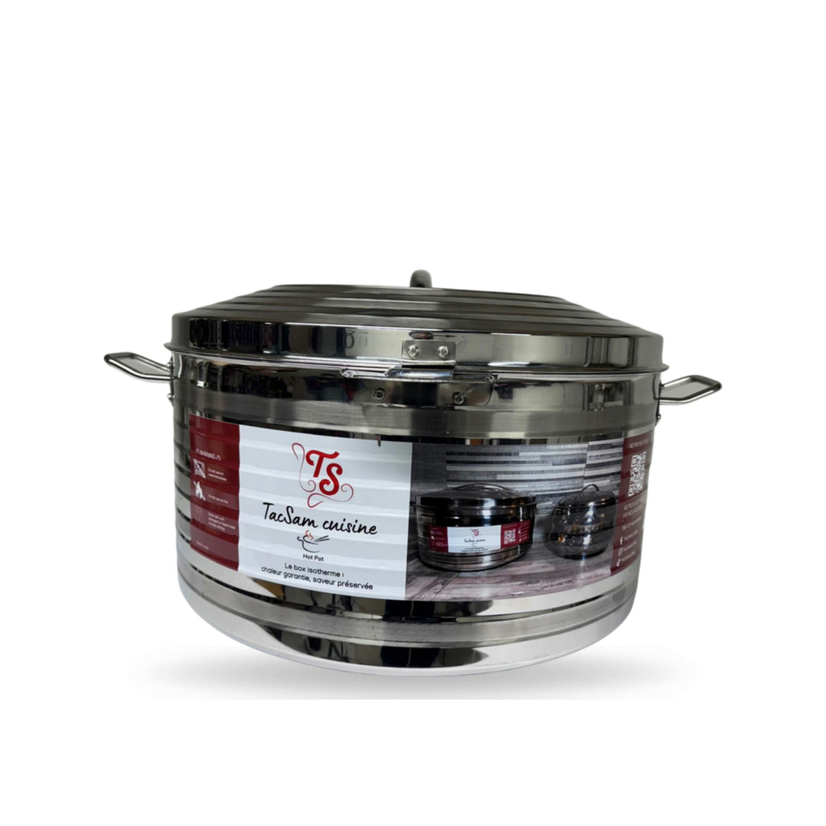 Boîte isotherme inox TACSAM 40 L fermée, photo réelle détourée sur fond blanc