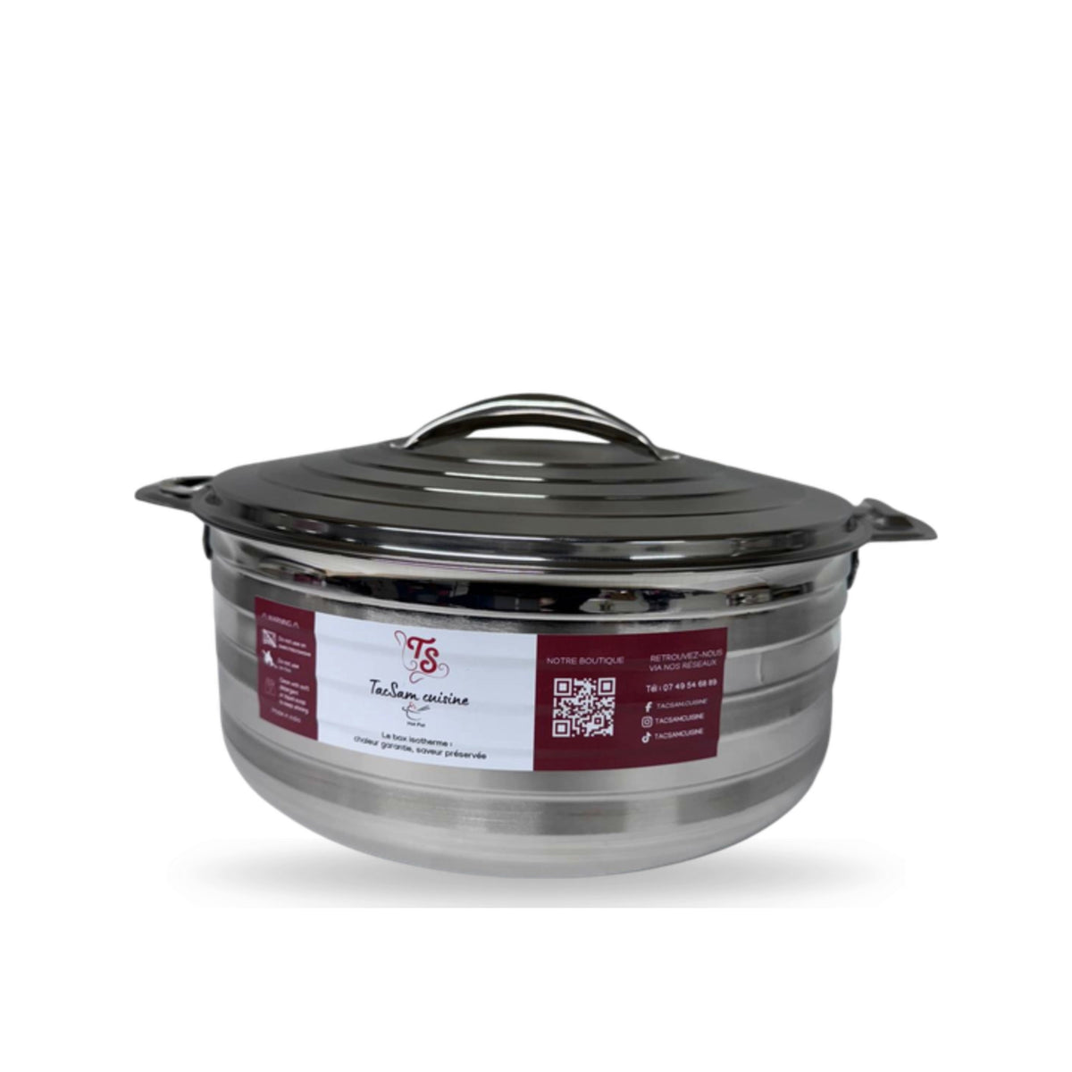 Boîte isotherme inox TACSAM 5 L, vraie photo sur fond blanc