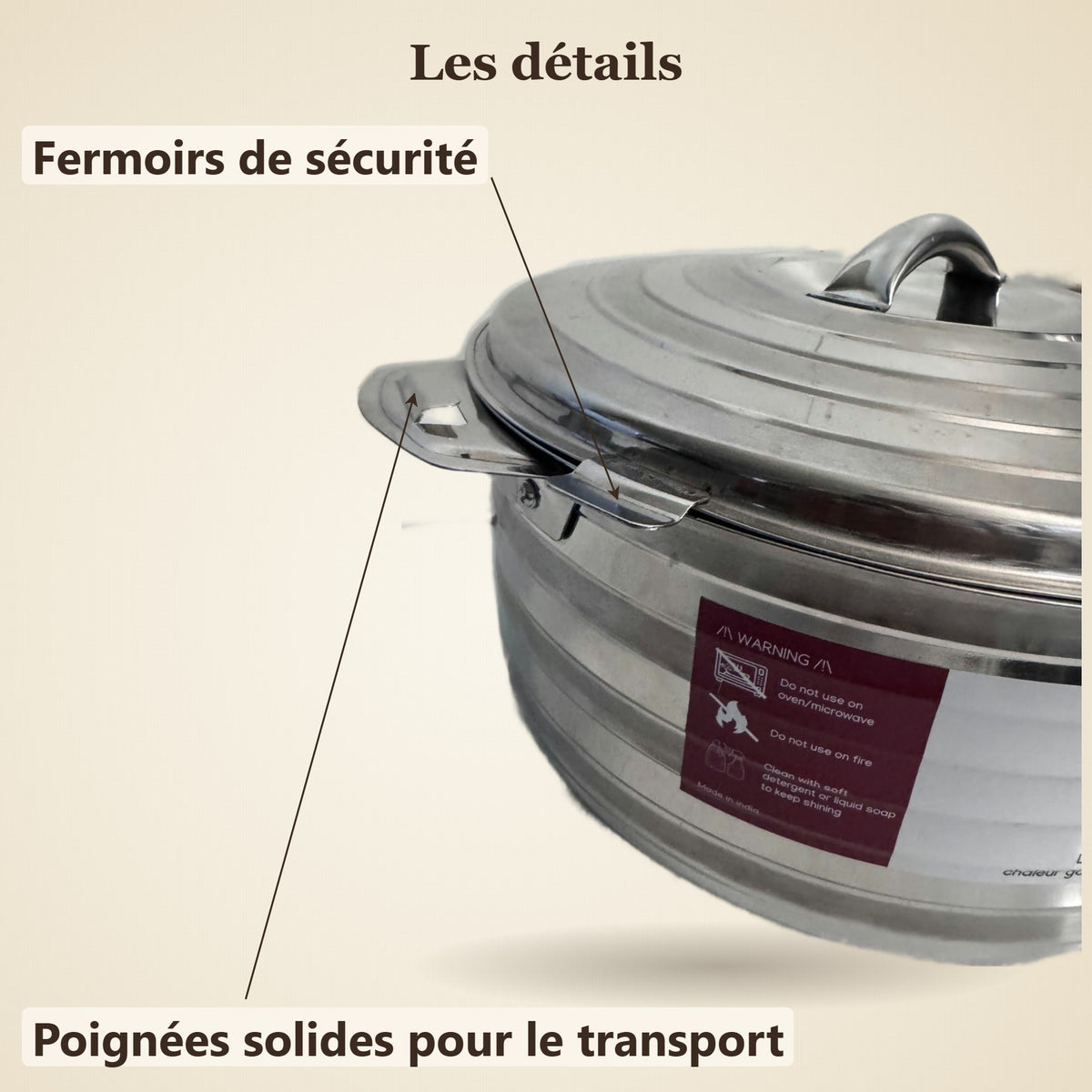 Fermoirs de sécurité et poignées de la boîte isotherme inox TACSAM 8,5 L