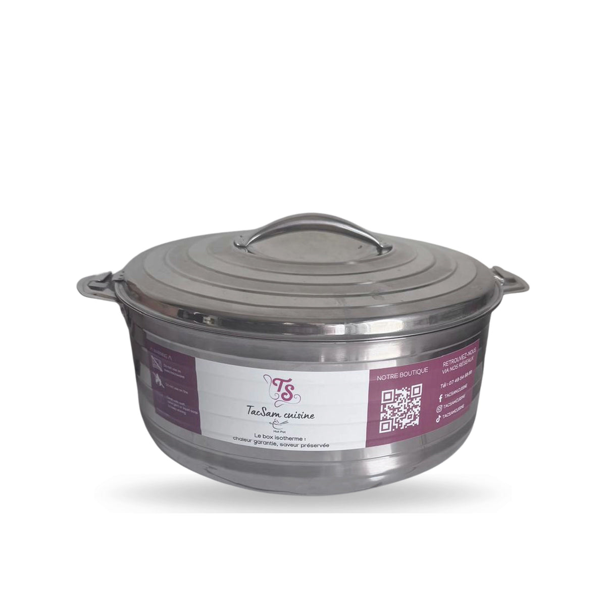 Boîte isotherme inox TACSAM 8,5 L, vraie photo sur fond blanc