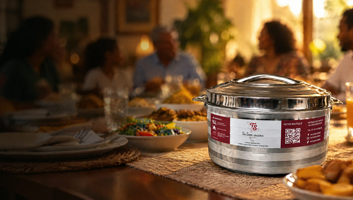 Boîte isotherme inox TACSAM sur une table de repas de famille1621243260e1af0c20-0
