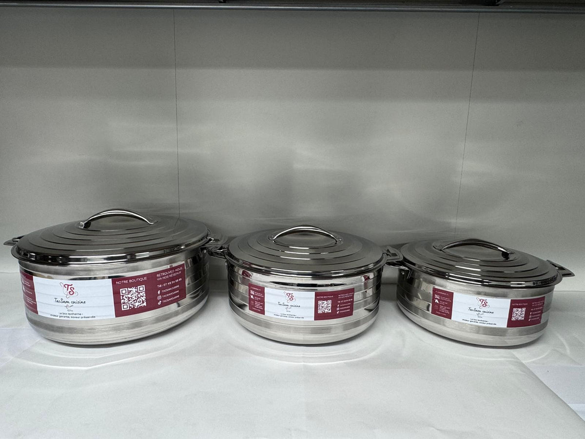Trois boîtes isothermes en inox TACSAM de tailles différentes