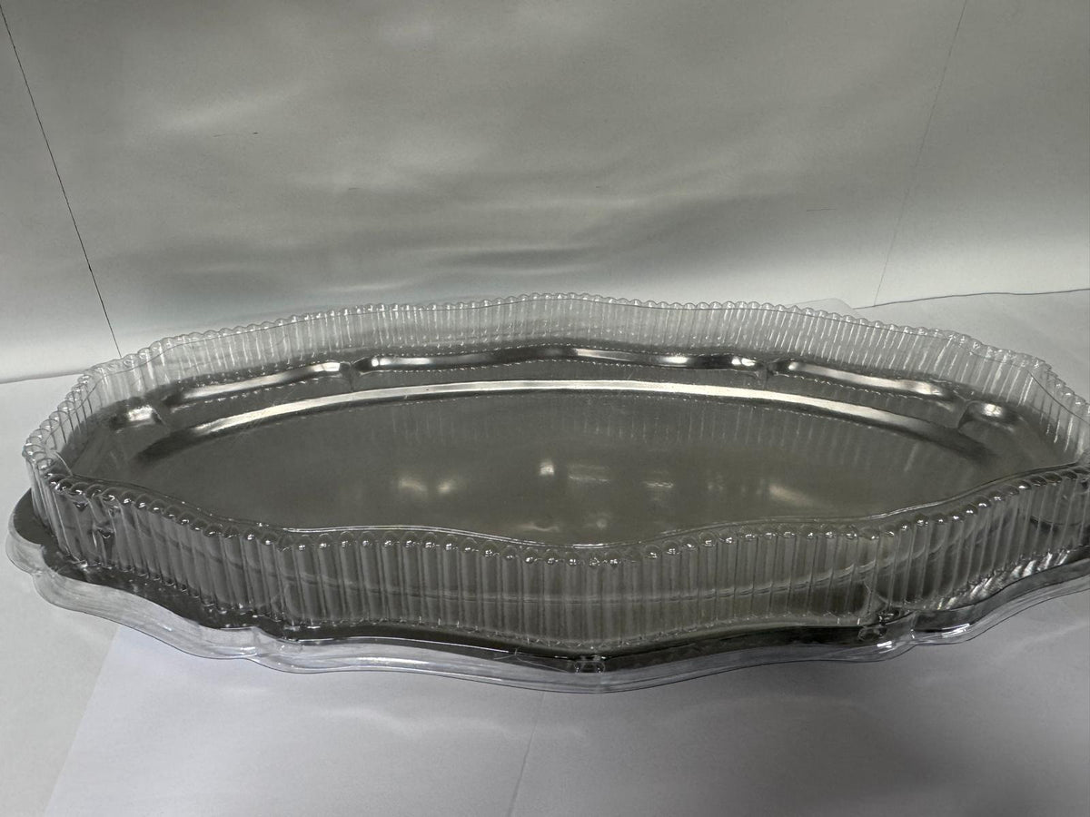 Plateau ovale inox TACSAM recouvert de sa coque transparente, photo réelle