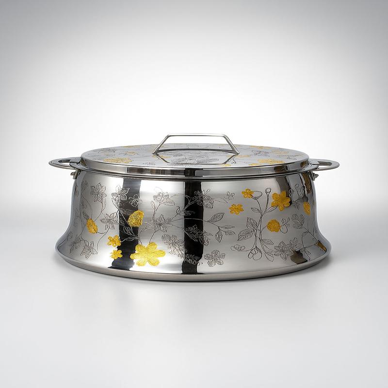 Boîte repas isotherme inox Royal Gold 7,5 L TACSAM, motifs floraux dorés à l'or 24 carats